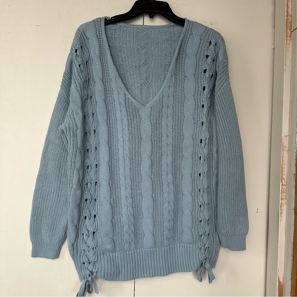 100% Cotton Lace Up A Frame Sweater